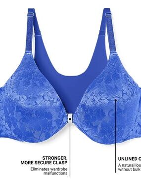 Soma Unlined Front-Closure Lace-Detail Bra Sz 36DD in Bright Blue NEW